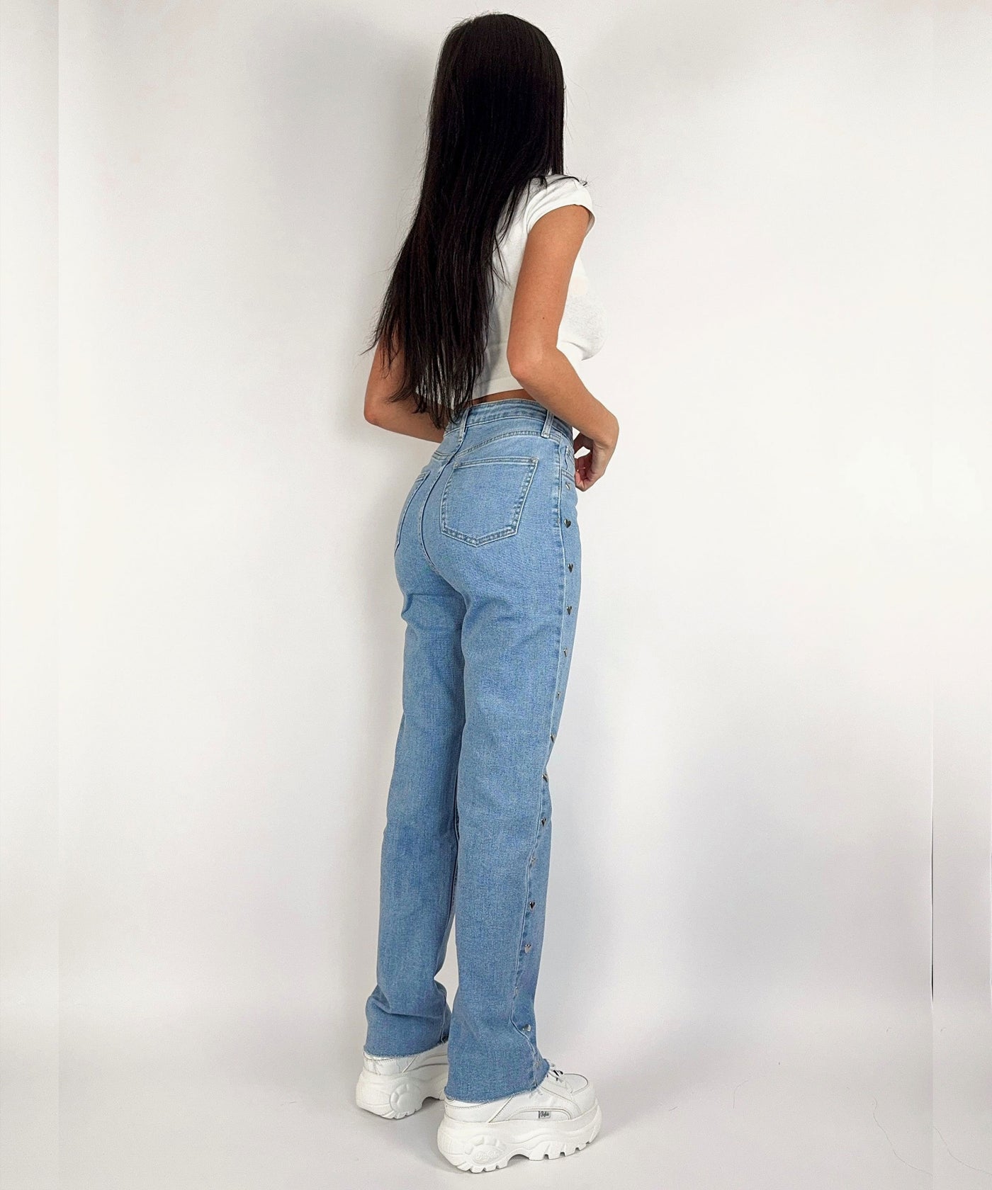 Stretch Straight Jeans Nieten Blau Ladypolitan ♡