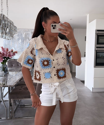 Crochet Crop T-Shirt Aurelia Beige