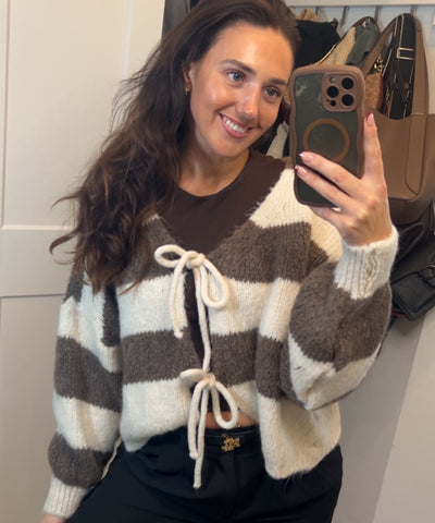 Cardigan Schleife Fia Streifen Beige Braun