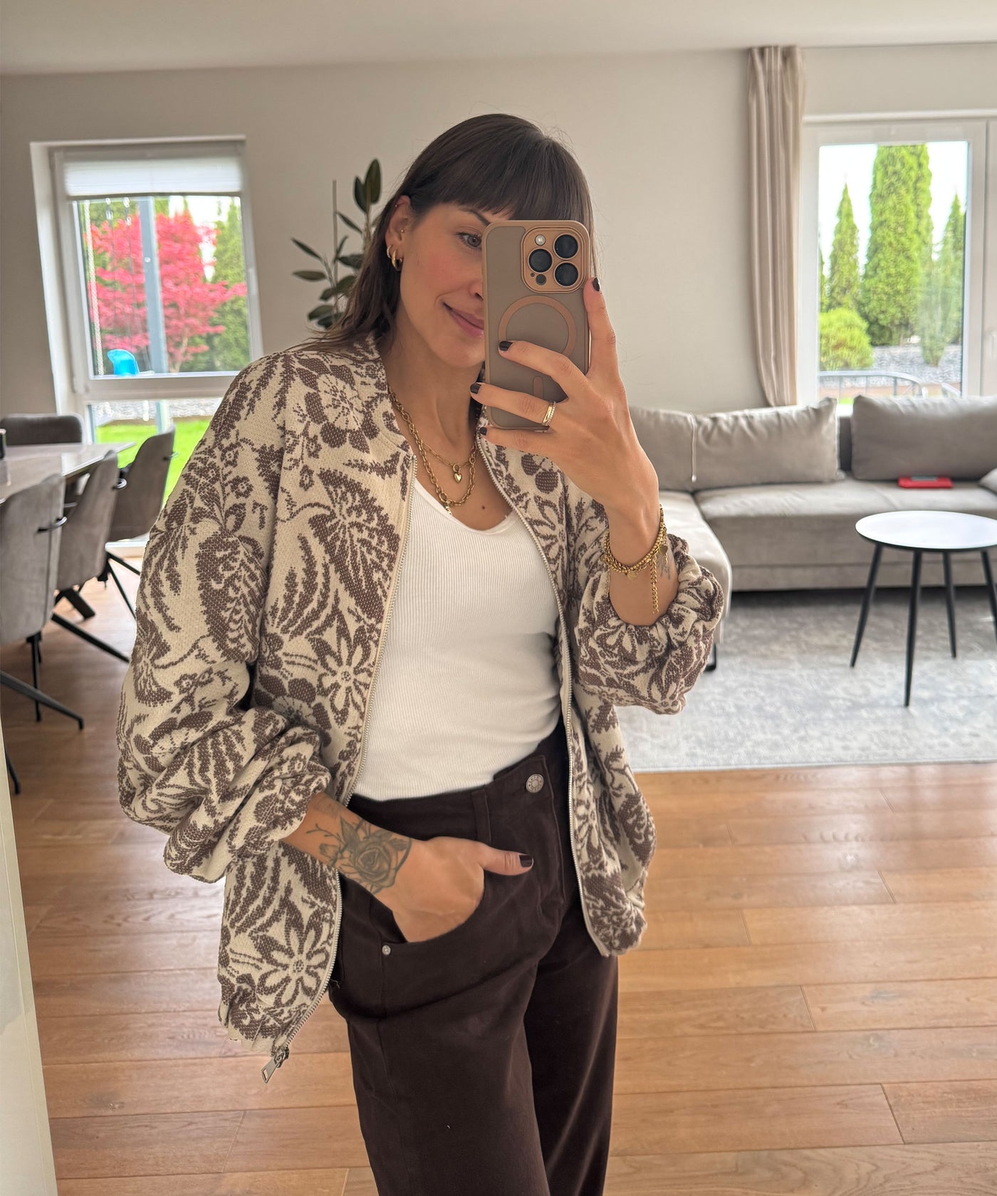 Jacke Flower Braun