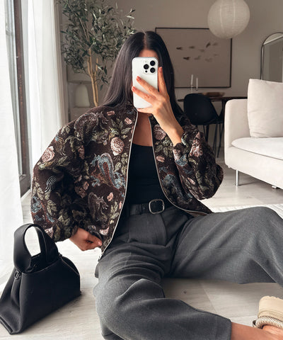 Jacke Flower Rose Dunkelbraun