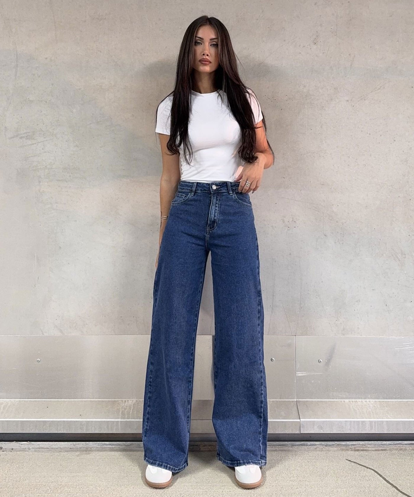 Stretch Wide Leg Jeans Lenna Blau Ladypolitan ♡