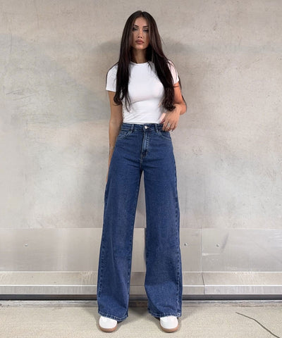 Stretch Wide Leg Jeans Lenna Blau Ladypolitan ♡