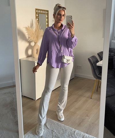 Oversize Musselin Bluse Freya Lila Kurz  Ladypolitan - Fashion Onlineshop für Damen   