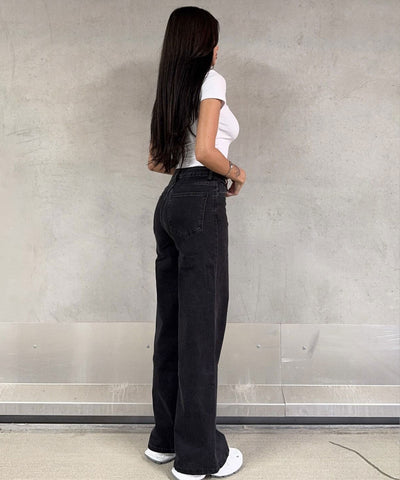 Stretch Wide Leg Jeans Lenna Schwarz Ladypolitan ♡