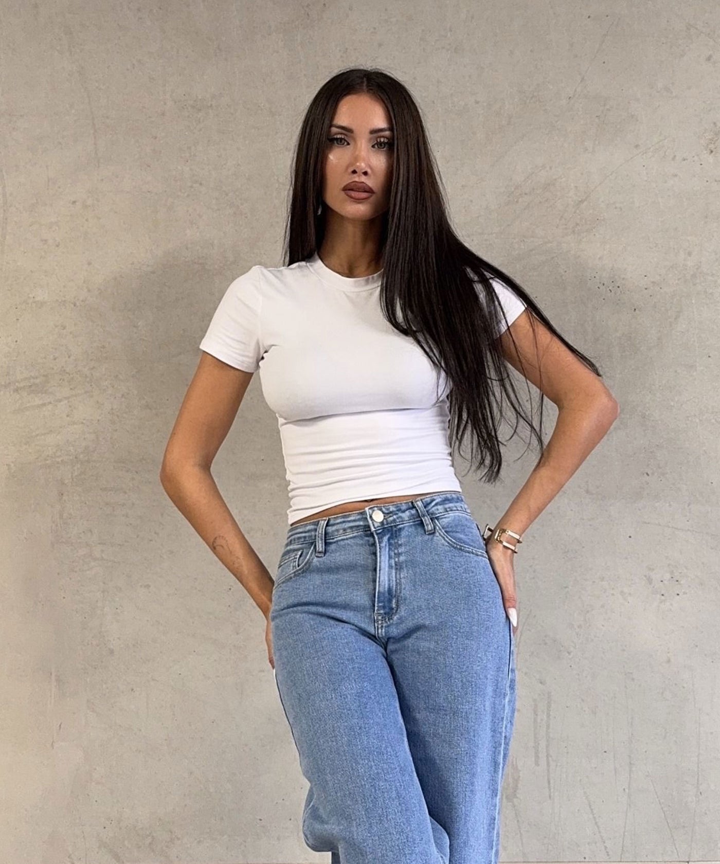 Stretch Mid Waist Wide Leg Jeans Zerra Blau Ladypolitan ♡
