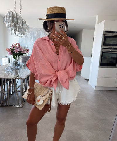 Oversize Musselin Kurzarmhemd Romy Peach Ladypolitan ♡