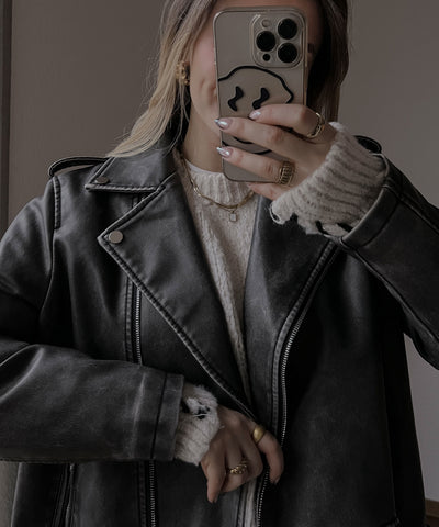 Vegane Oversized Lederjacke Zita Dunkelgrau  Ladypolitan ♡   