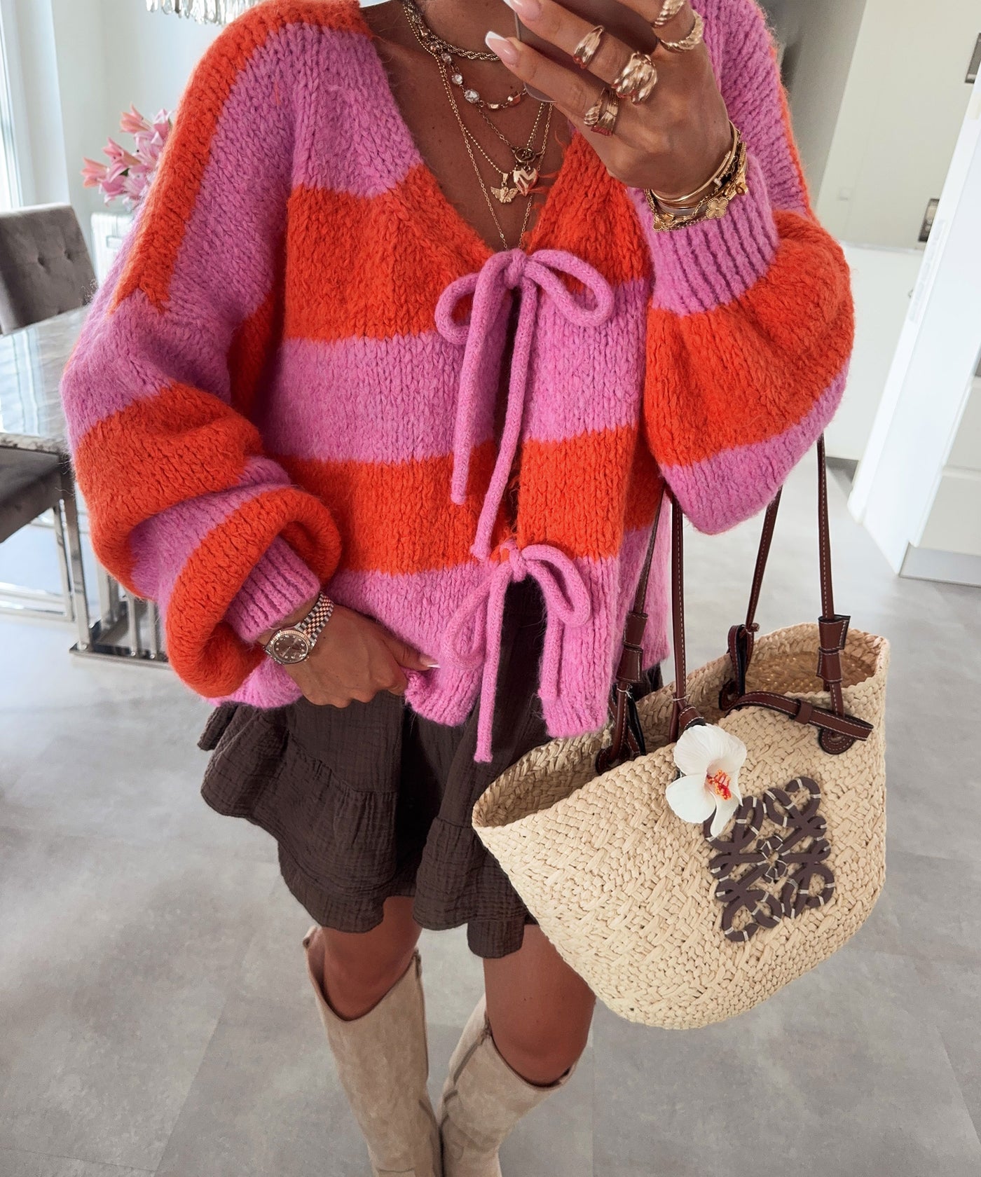 Cardigan Schleife Fia Streifen Pink Orange Ladypolitan ♡