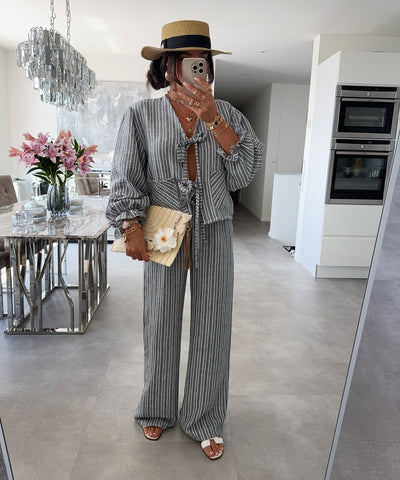 Bluse Streifen Emalia Grau Ladypolitan ♡