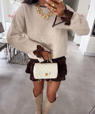 Pullover mit Schleifen Niri Beige Braun Ladypolitan ♡