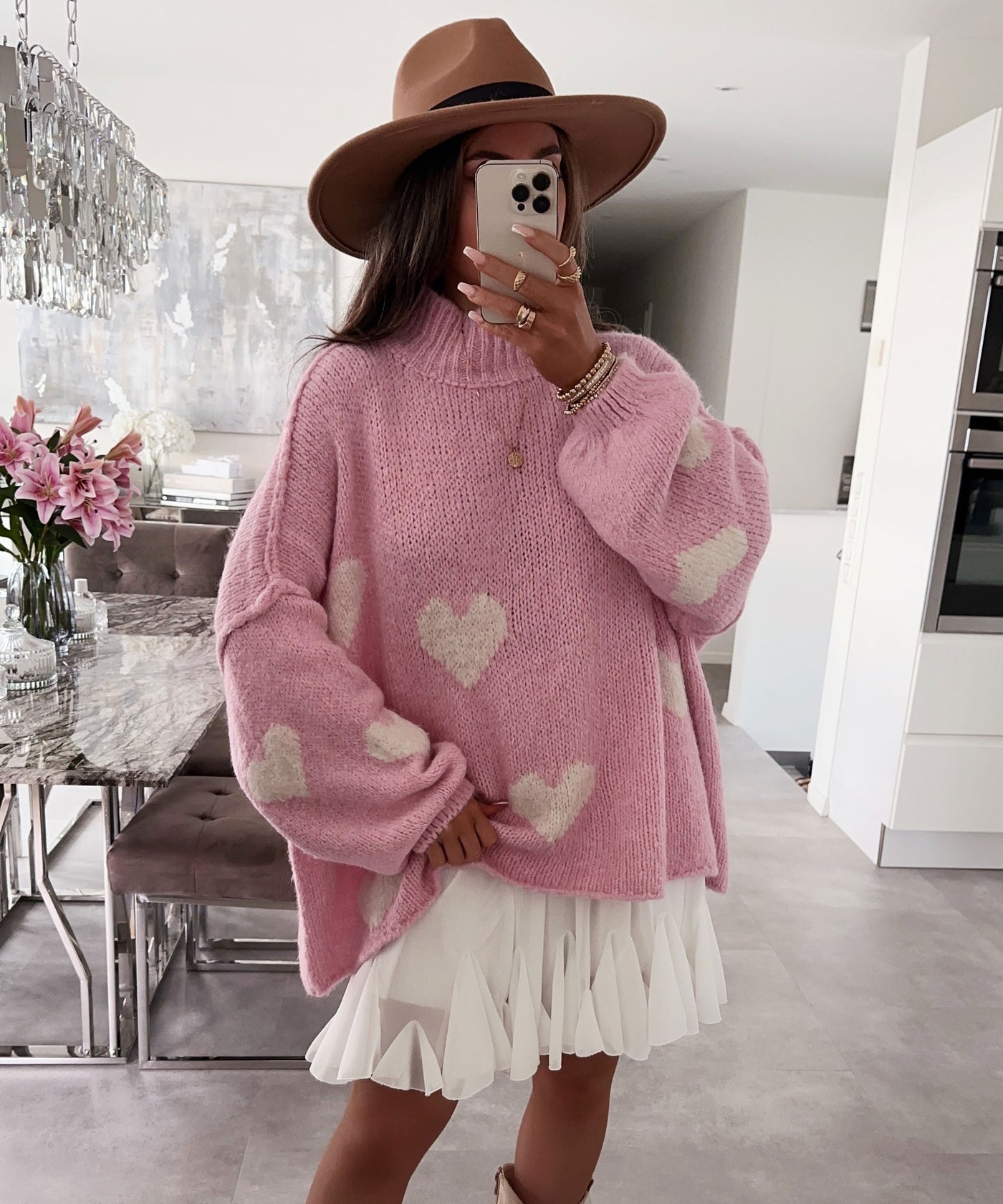 Oversize Pullover Nata Herz Rosa Beige  Ladypolitan ♡   