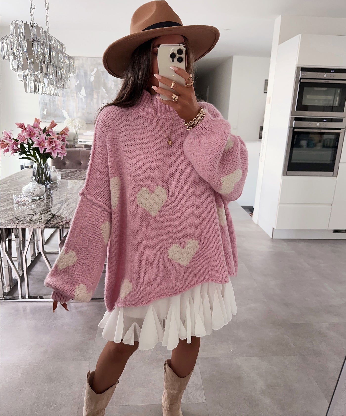 Oversize Pullover Nata Herz Rosa Beige  Ladypolitan ♡   