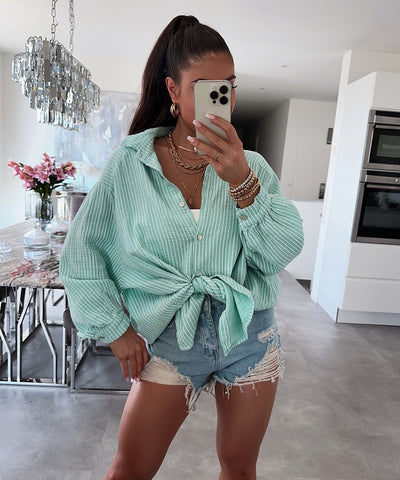 Blouse Oversize Mousseline Rayures Menthe