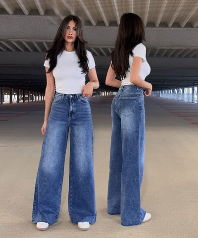 Stretch Wide Leg Jeans Lillia Blau Ladypolitan ♡