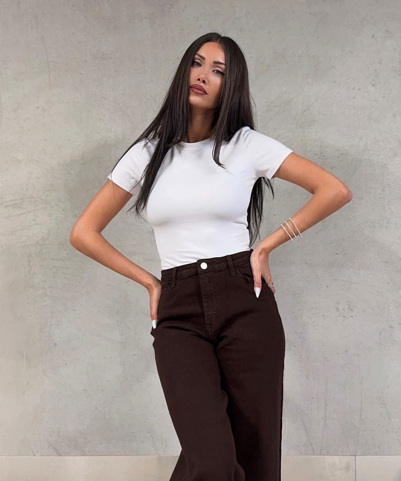 Stretch Wide Leg Jeans Tinea Braun Ladypolitan ♡