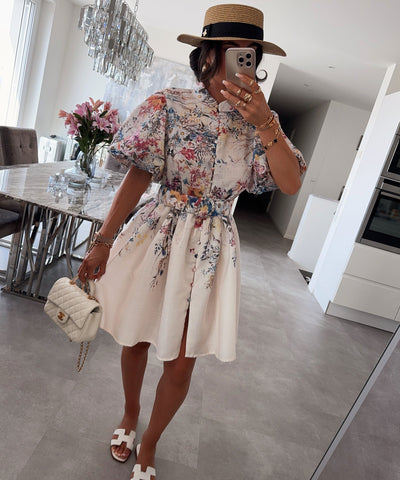 Baumwoll-Leinen-Kleid Elina Beige Ladypolitan ♡
