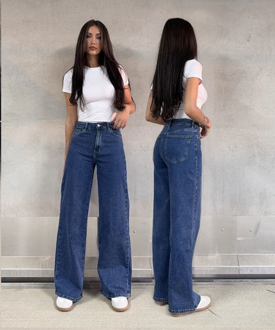 Stretch Wide Leg Jeans Lenna Blau Ladypolitan ♡