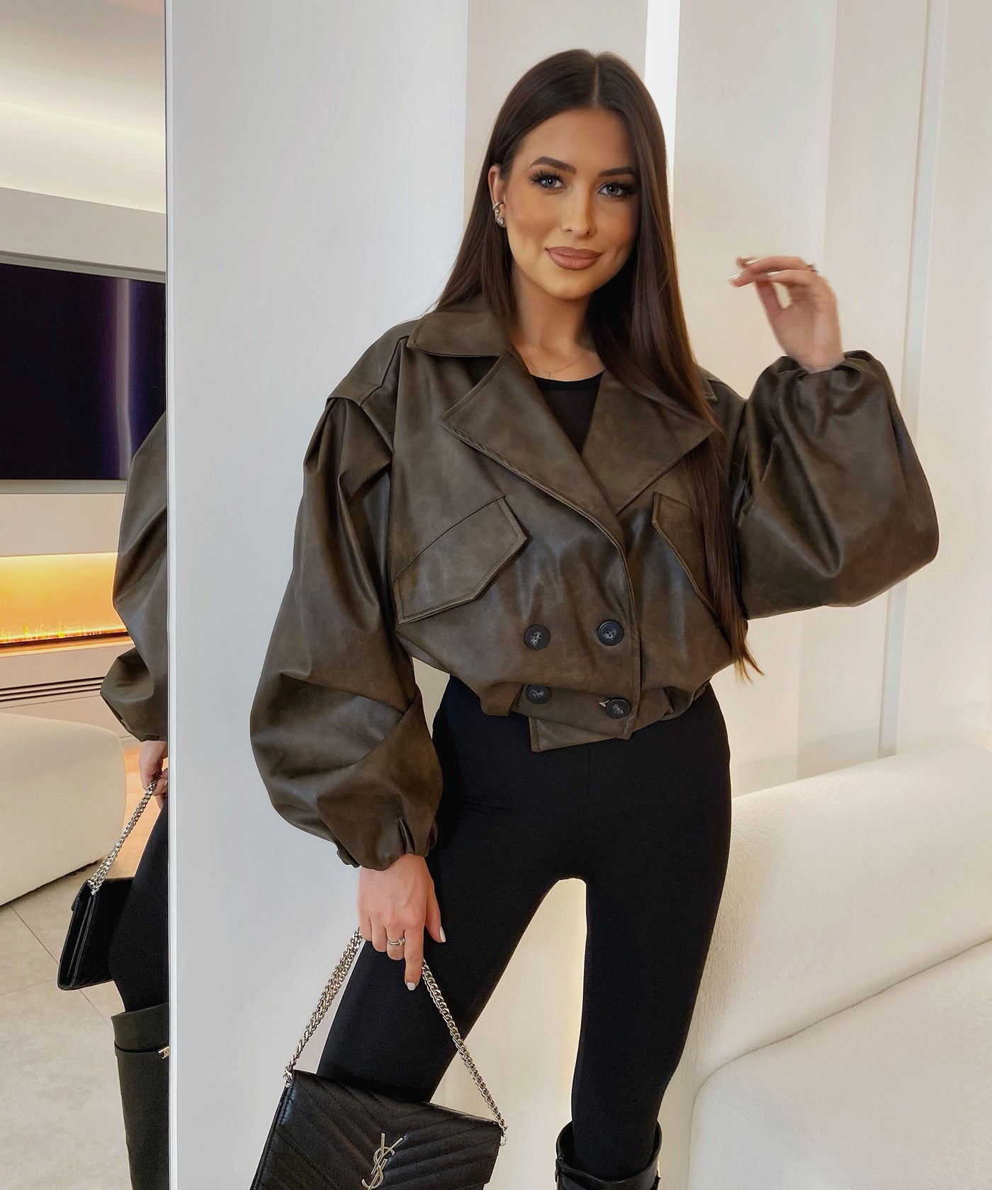 Oversize Lederjacke Drina Braun