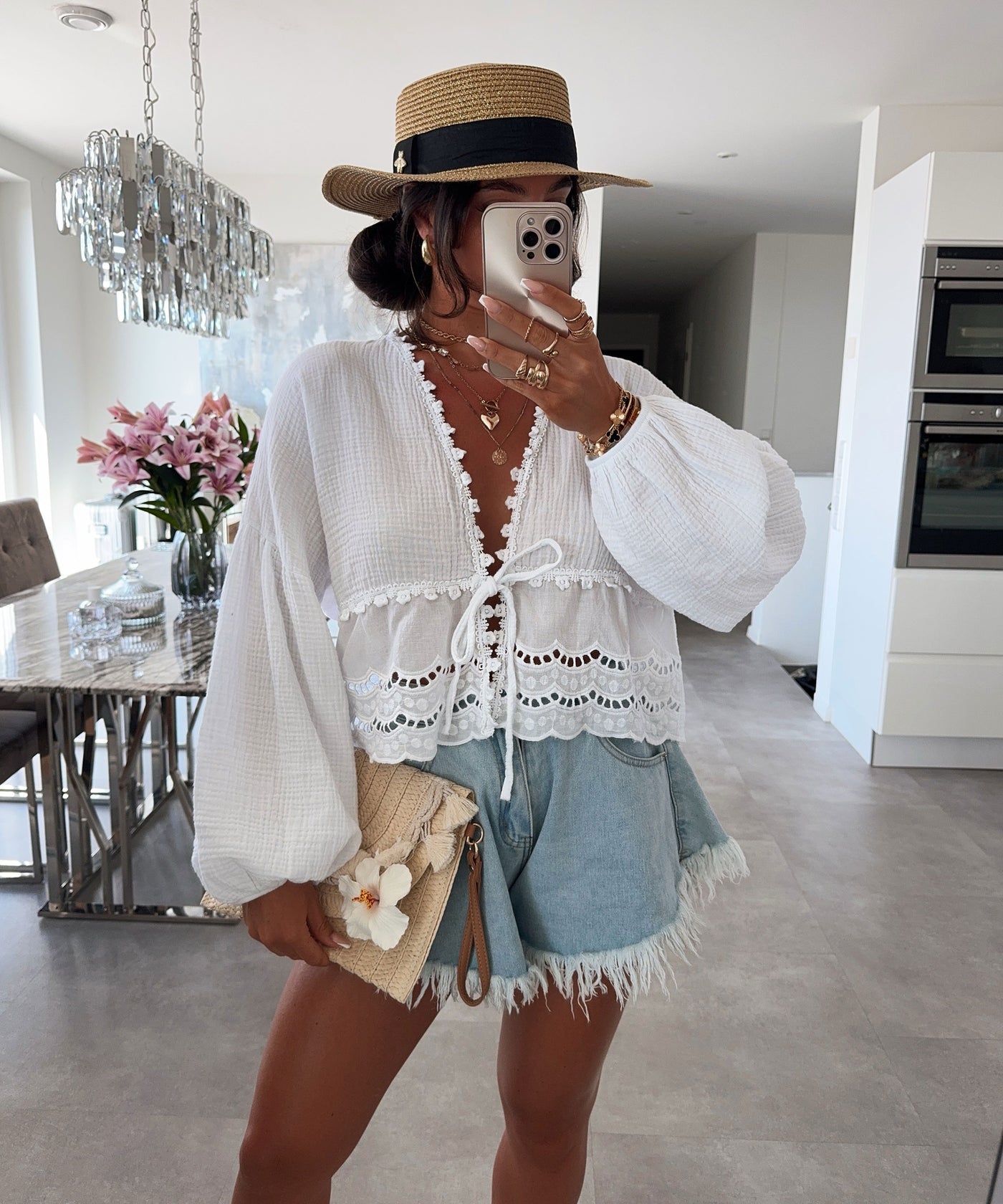 Musselin Bluse Rena Weiß Ladypolitan ♡