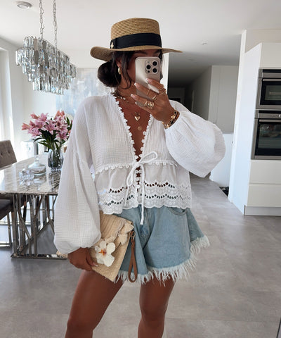 Musselin Bluse Rena Weiß Ladypolitan ♡