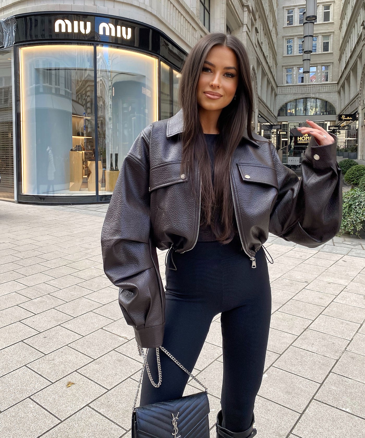 Oversize Lederjacke Hana Braun Ladypolitan ♡