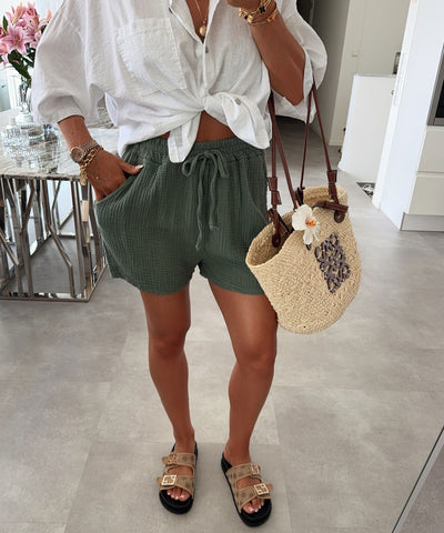 Musselin Shorts Khaki Ladypolitan - Fashion Onlineshop für Damen