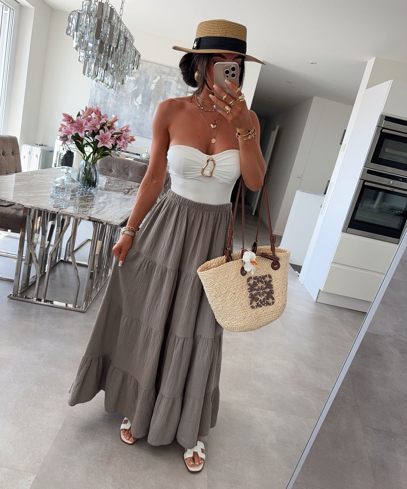 Maxi Musselin Rock Sira Taupe Ladypolitan ♡