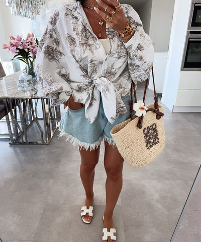 Oversize Musselin Bluse Flower Beige Ladypolitan ♡