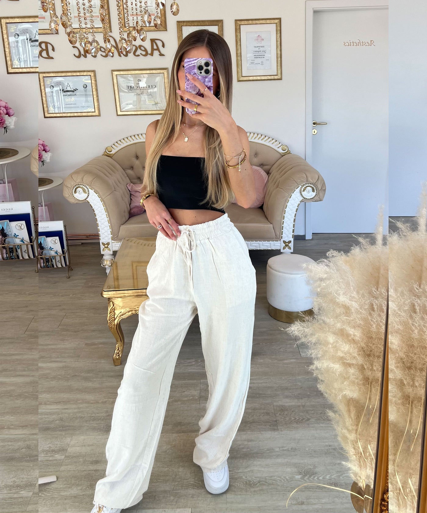 Leinenhose Nell Beige Ladypolitan ♡