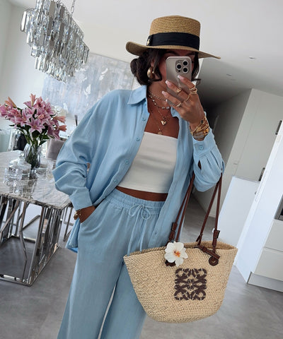 Leinenbluse Nell Hellblau Ladypolitan ♡