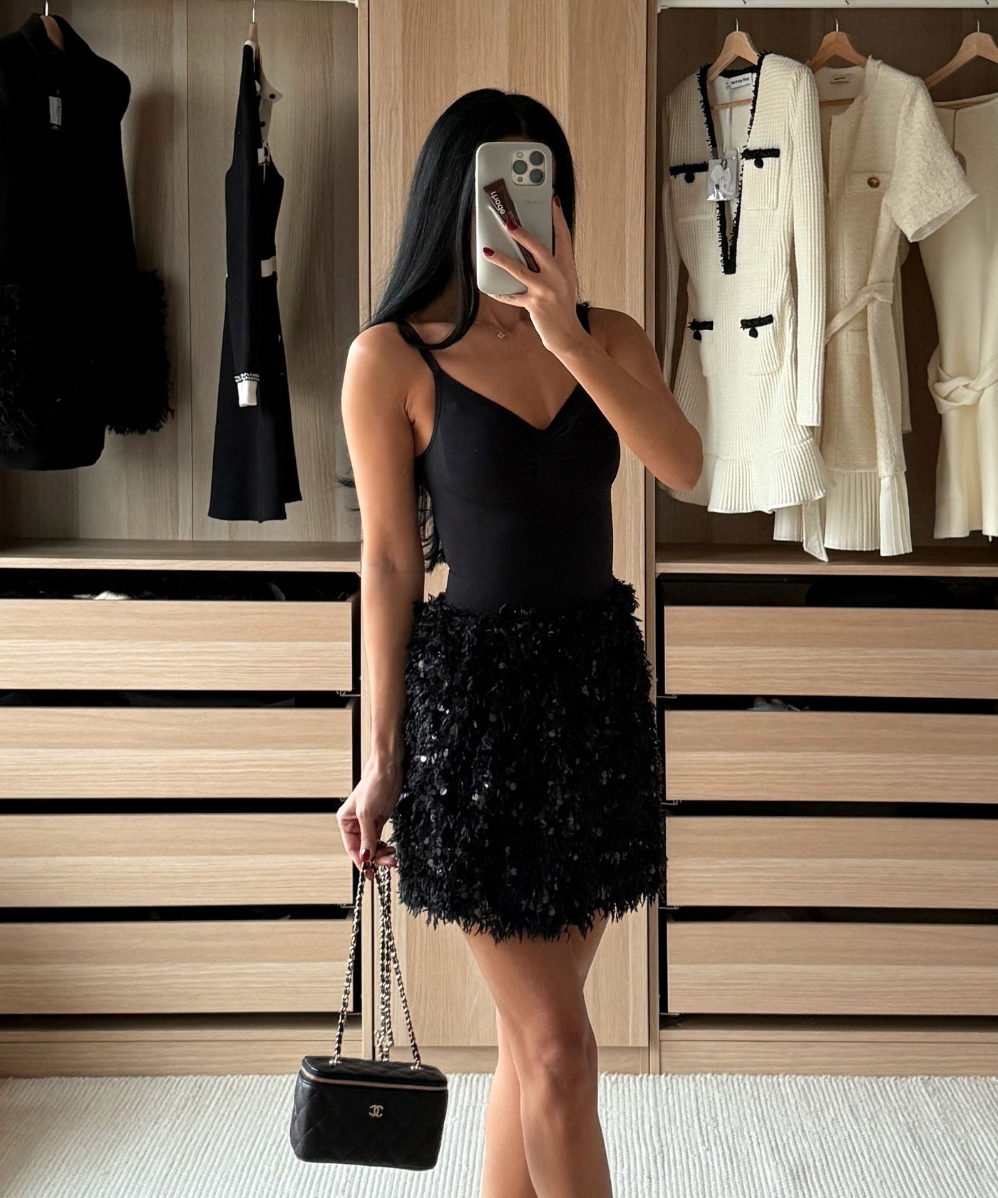 Federlook Rock Cia mit Pailletten Schwarz