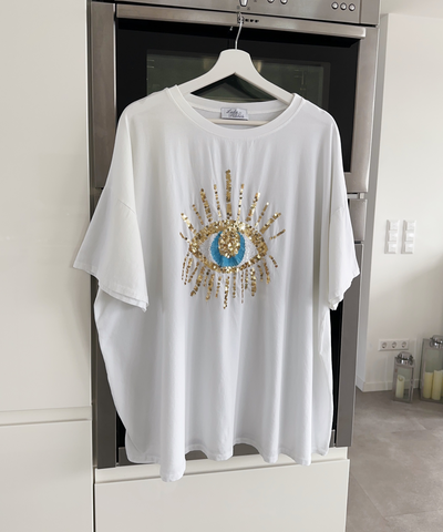 Oversize T-Shirt Glitzer Auge Weiß  Ladypolitan ♡   