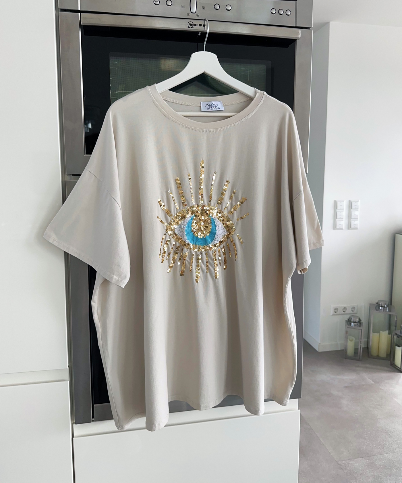 Oversize T-Shirt Glitzer Auge Beige  Ladypolitan ♡   