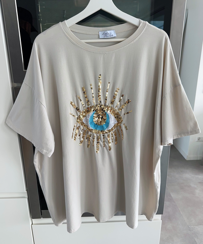 Oversize T-Shirt Glitzer Auge Beige  Ladypolitan ♡   