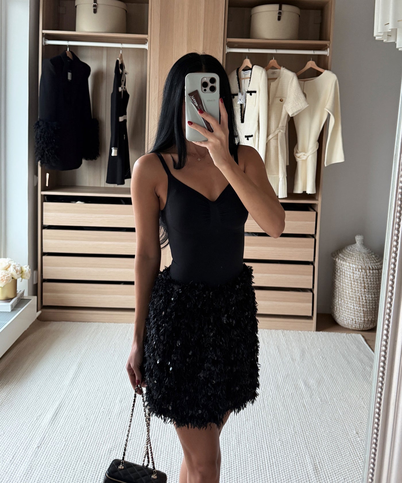 Federlook Rock Cia mit Pailletten Schwarz