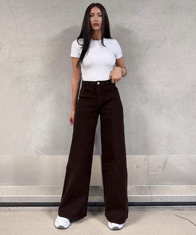 Stretch Wide Leg Jeans Tinea Braun Ladypolitan ♡