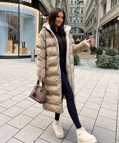 Lined platform boots beige