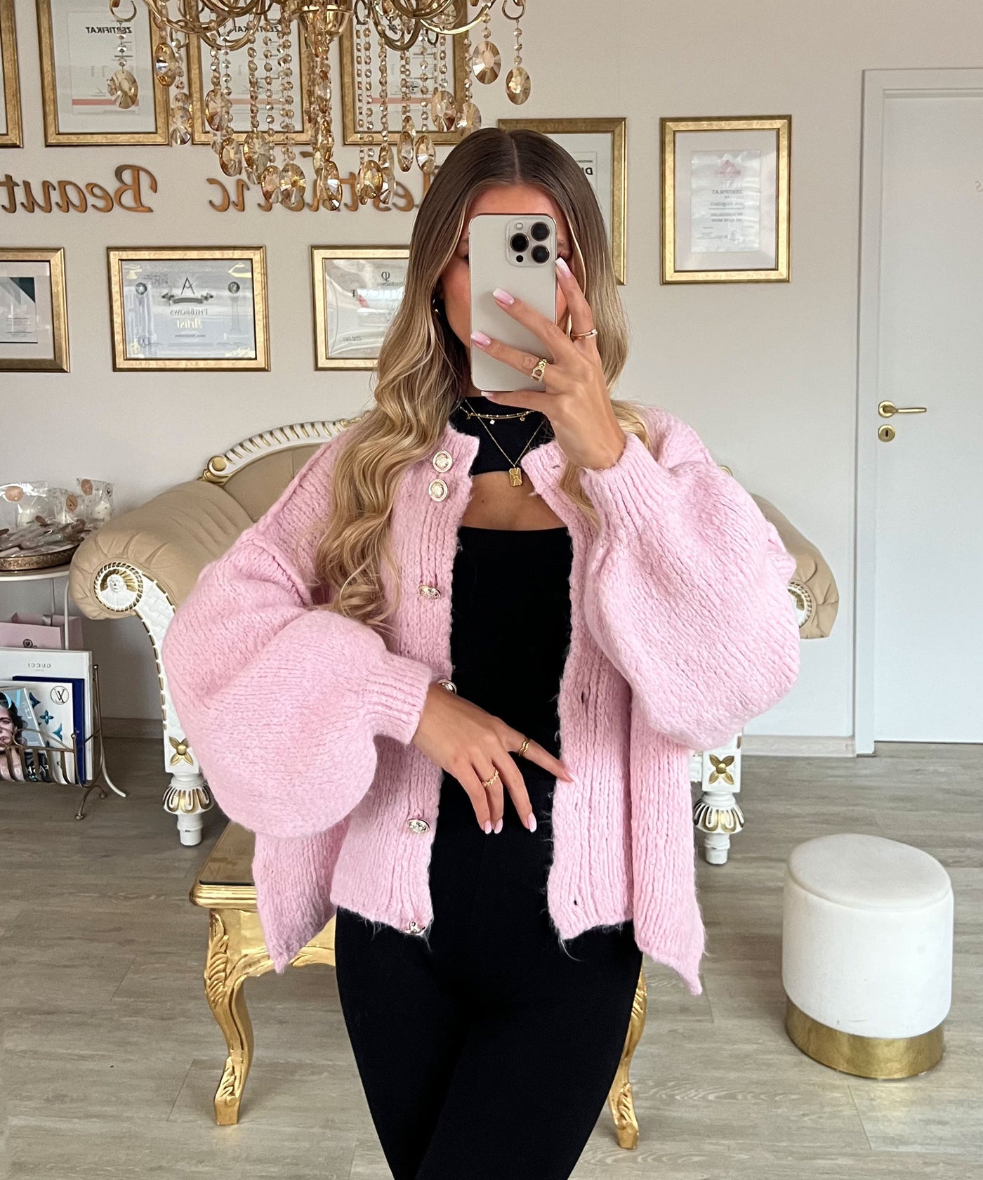 Oversize Strickjacke Jalsi Kurz Rosa Ladypolitan ♡