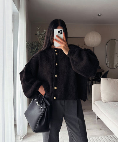 Oversize Strickjacke Jalsi Kurz Schwarz