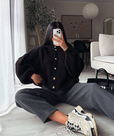 Oversize Strickjacke Jalsi Kurz Schwarz