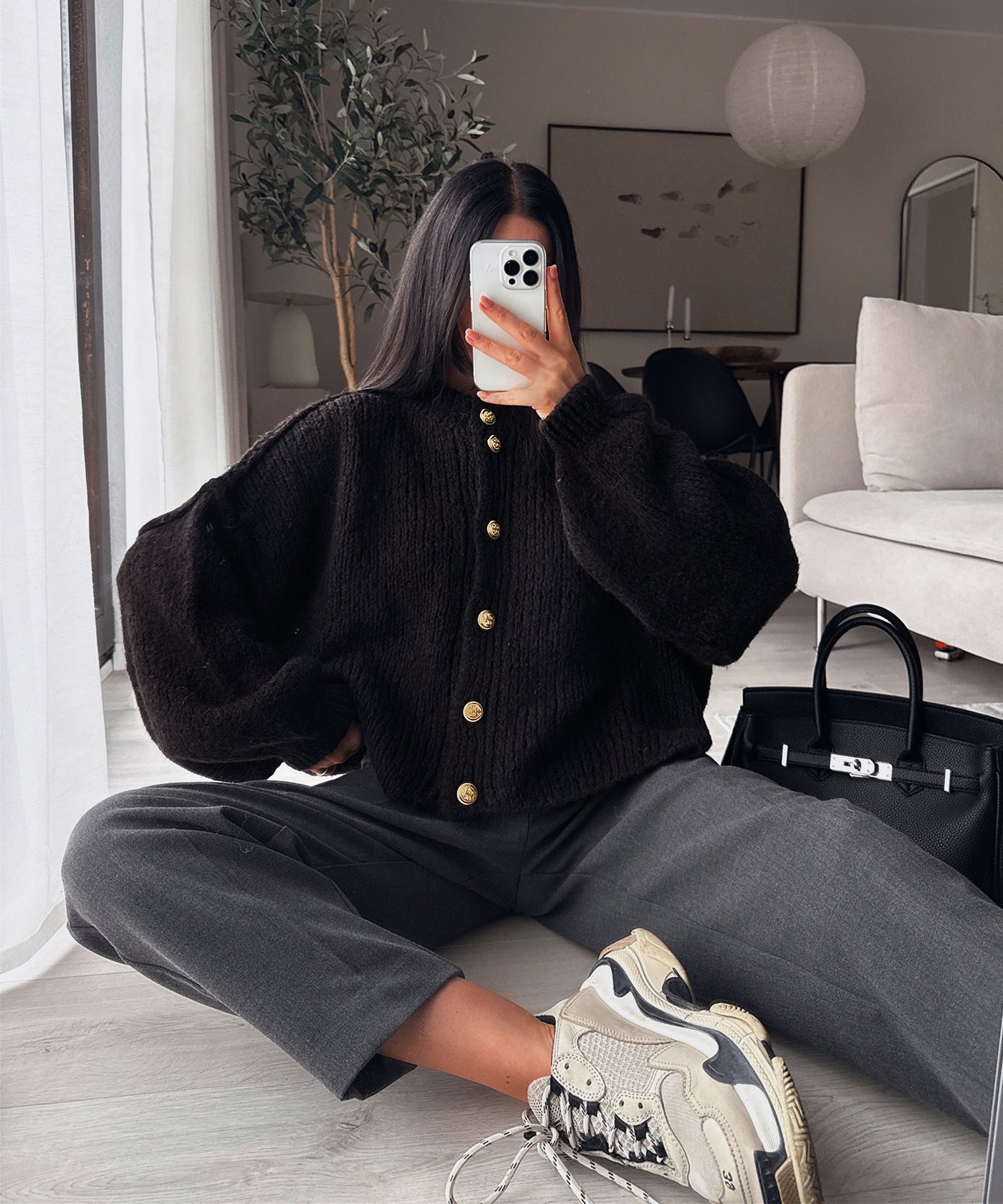 Oversize Strickjacke Jalsi Kurz Schwarz