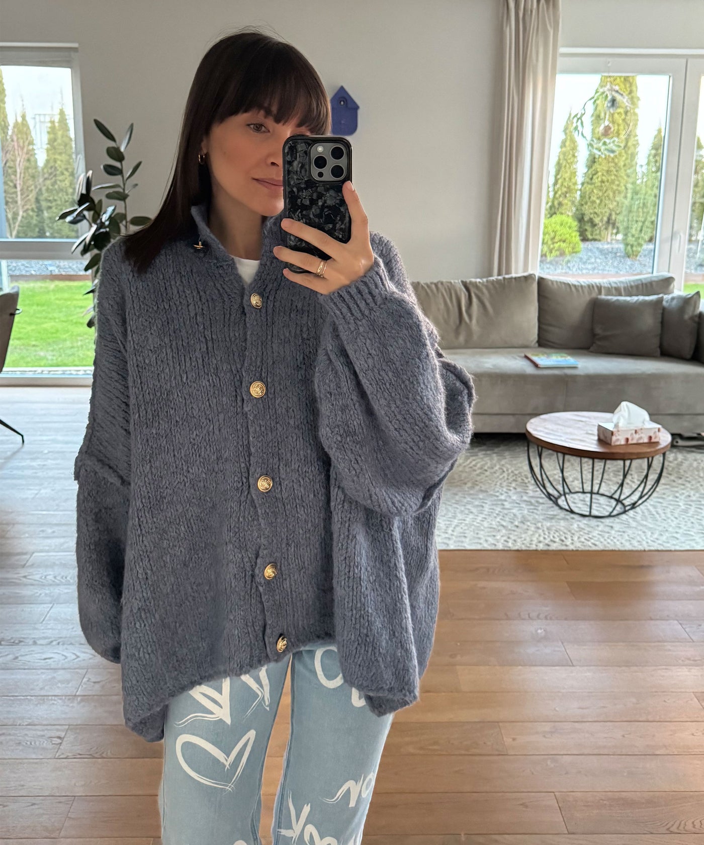 Oversize Strickjacke Jalsien Dunkelgrau