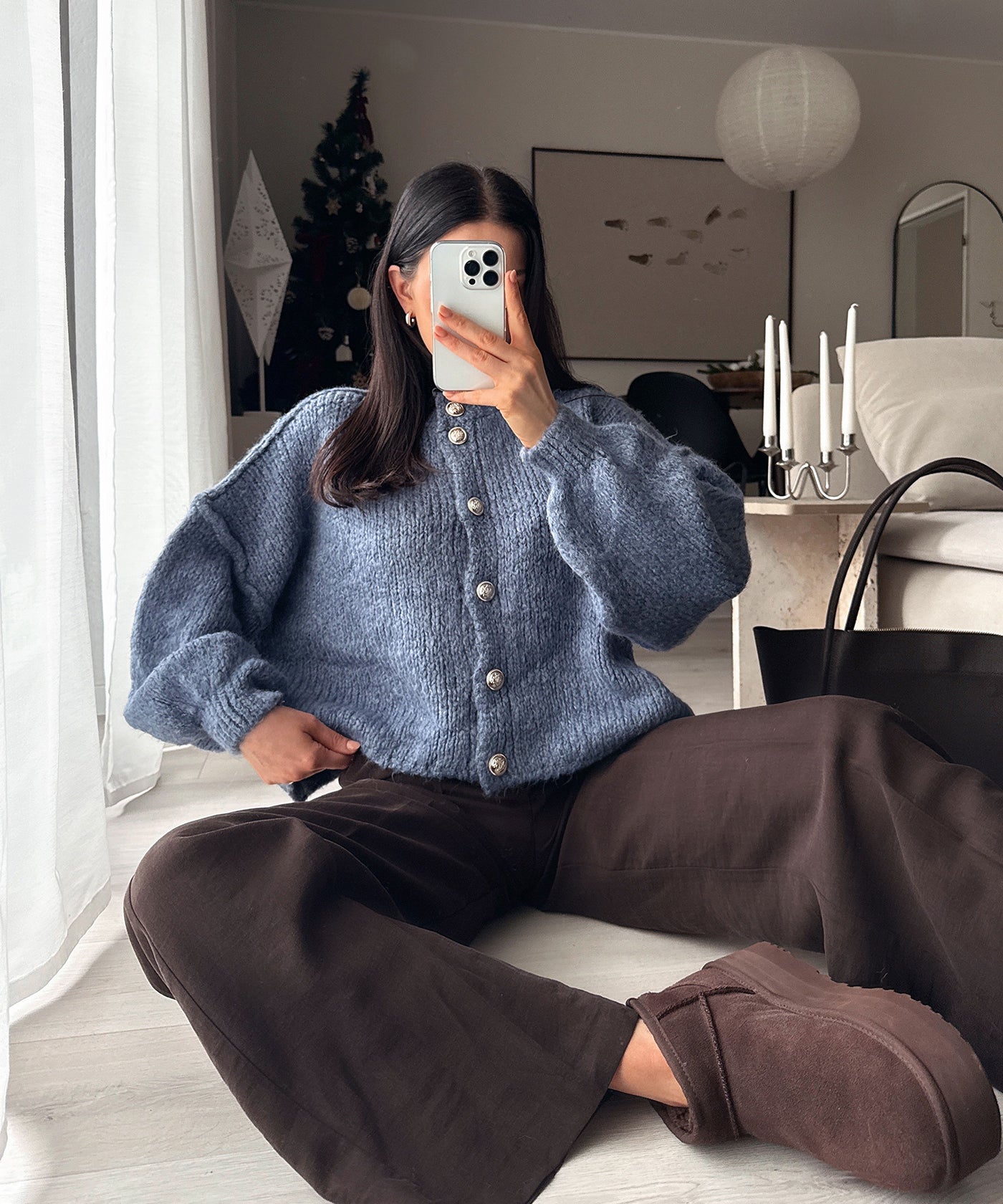 Oversize Strickjacke Jalsi Kurz Jeansblau