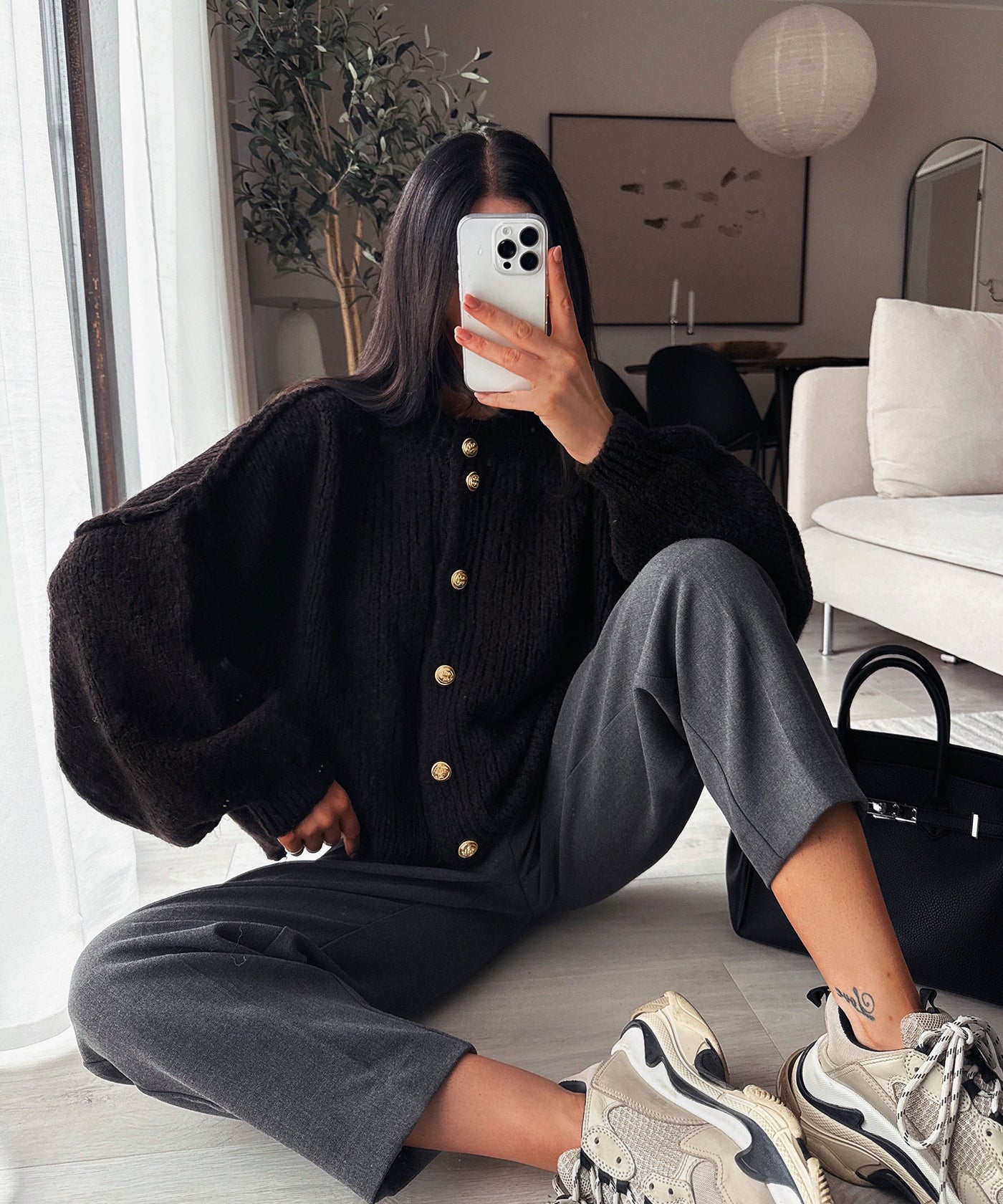 Oversize Strickjacke Jalsi Kurz Schwarz
