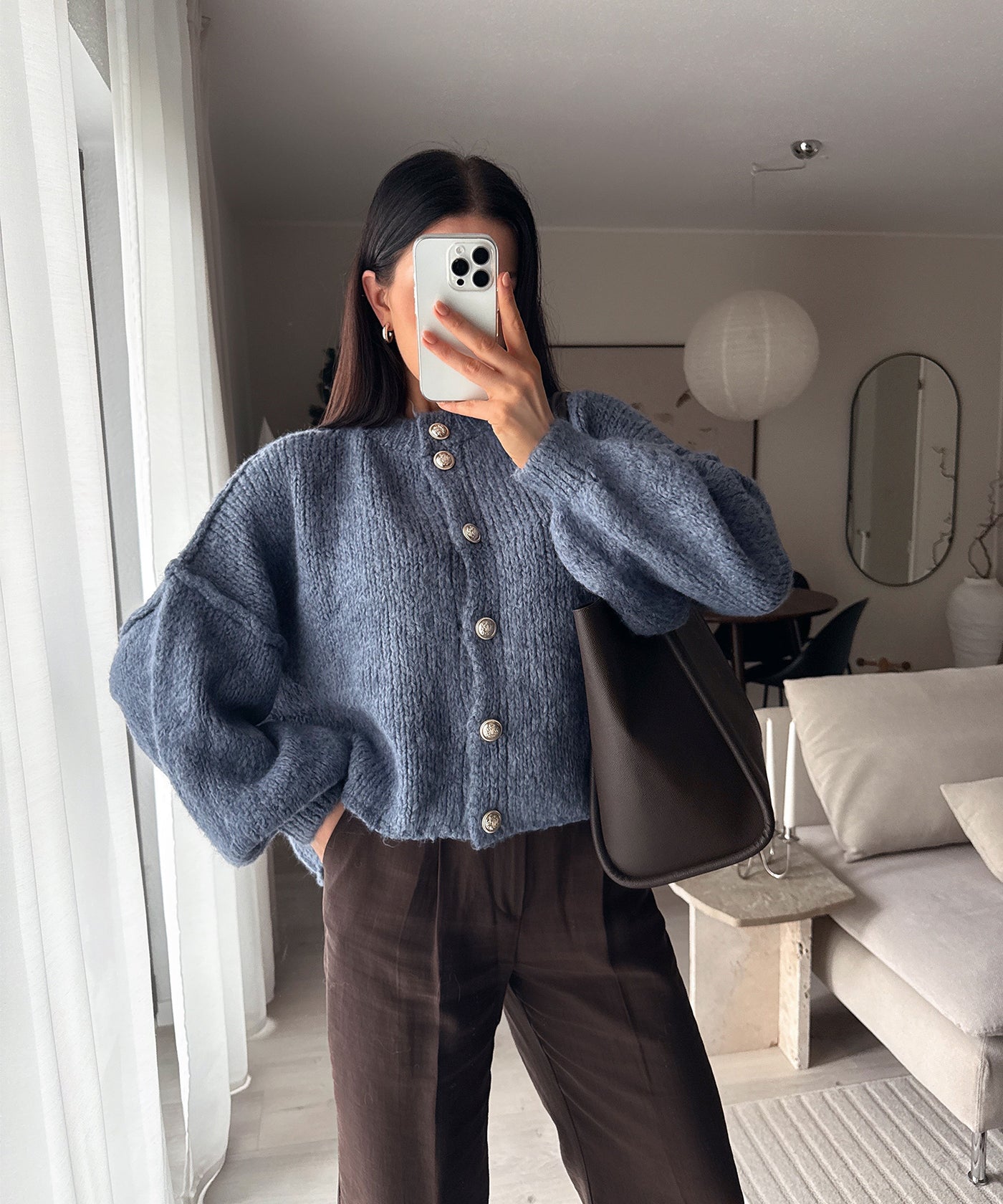 Oversize Strickjacke Jalsi Kurz Jeansblau