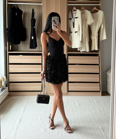 Federlook Rock Cia mit Pailletten Schwarz