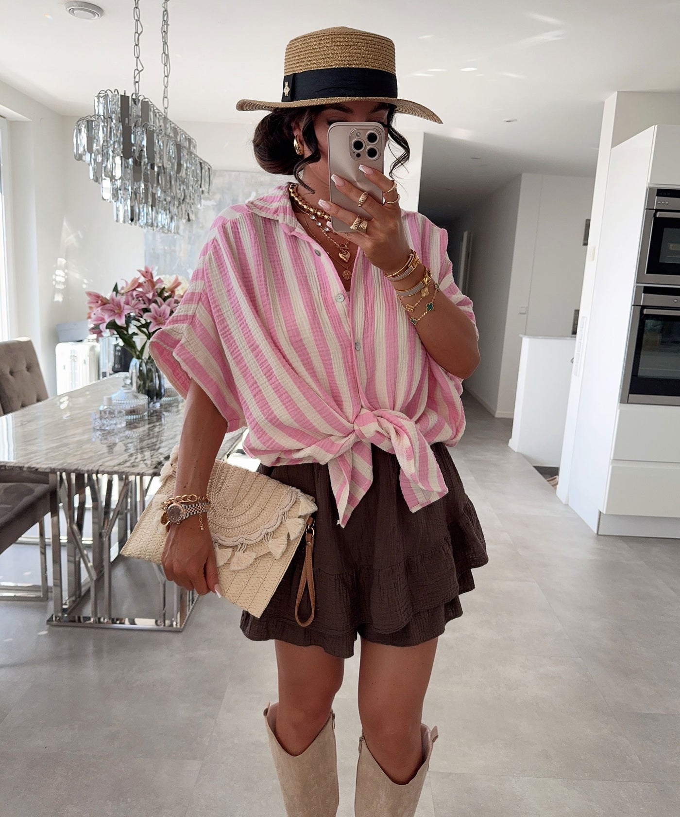 Oversize Musselin Kurzarmhemd Romy Streifen Hellpink Ladypolitan ♡