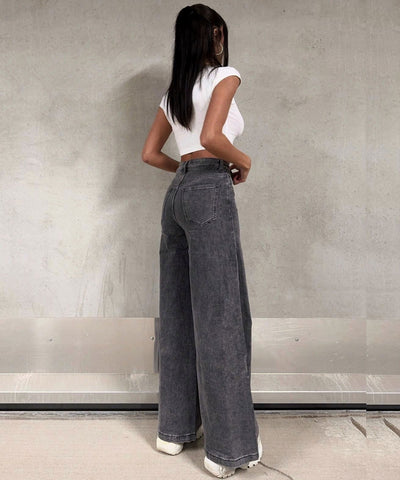 Stretch Extra Wide Leg Jeans Nissa Grau  Ladypolitan ♡   