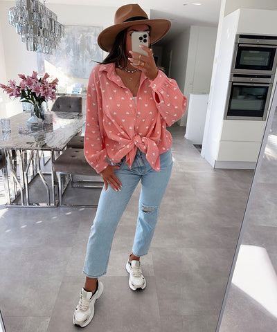 Musselin Bluse Herz Peach